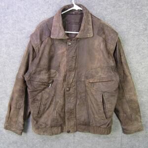 Canda Leather Jacket Mens 50 Brown Distressed Bomber Zip Front Snap Pockets C&A